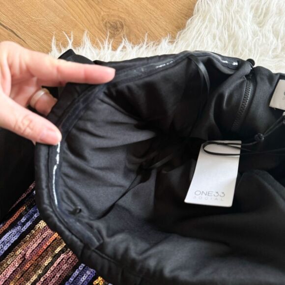 NWT! One33 Social Sequined Stripe Cape Minidress - Black Multicolor | Size 10 - Picture 6 of 13